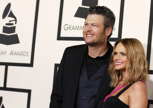 In happier times: Blake Shelton and Miranda Lambert at the 57th annual Grammy Awards in Los Angeles