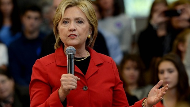 Democratic Presidential candidate Hillary Clinton speaks at a town hall event at Manchester Community College