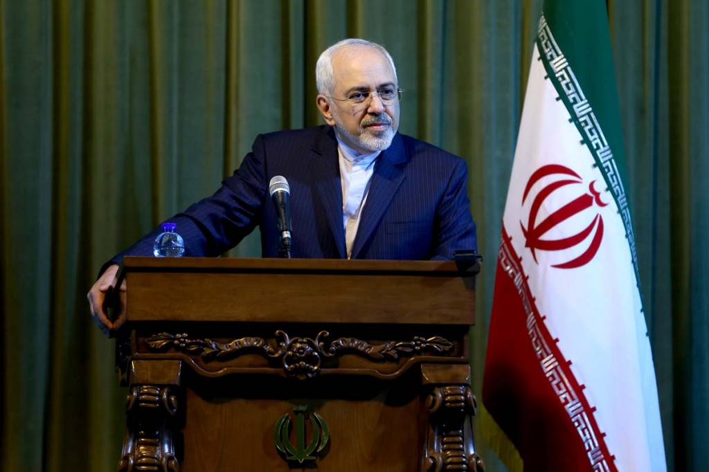 Iranian Foreign Minister Mohammad Javad Zarif listens to a question during a press conference with his German counterpart Frank Walter Steinmeier in Tehran Iran