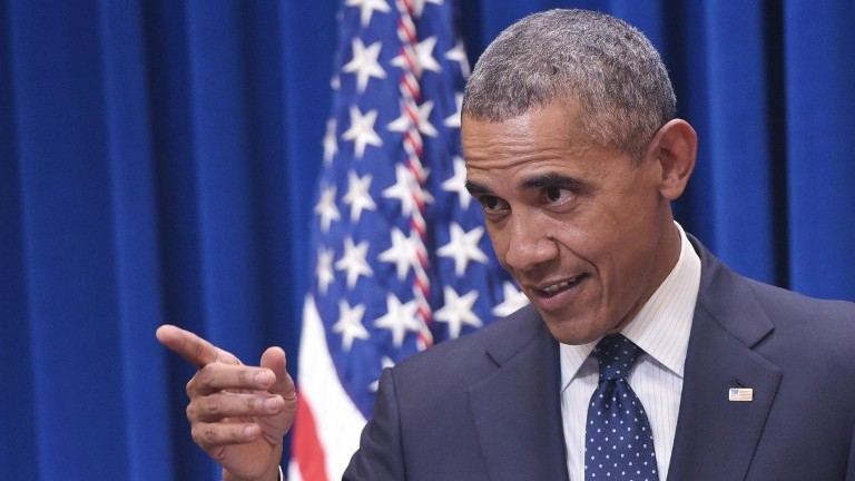 US President Barack Obama speaks to Democratic state legislators in the Eisenhower Executive Office Building next to the White House