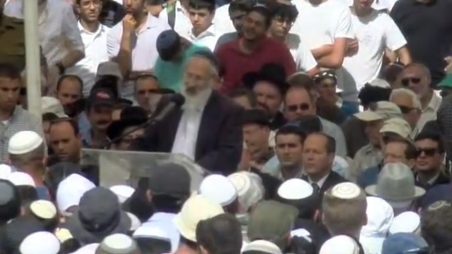 Israelis attend the funeral of Rabbi Nehemia Lavie in Jerusalem on Sunday