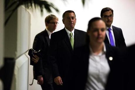 JIM LO SCALZO  European Press Agency		Speaker of the House John Boehner walked out of a Republican meeting after discussing a possible budget deal