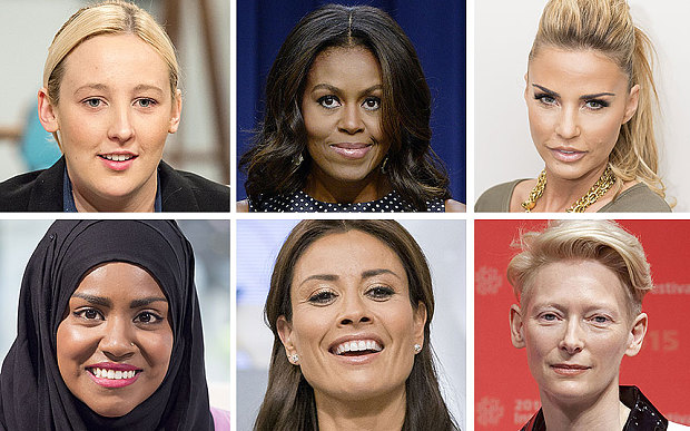 Jane Bond clockwise from top left Mhairi Black Michelle Obama Katie Price Tilda Swinton Melanie Sykes and Nadiya Hussain