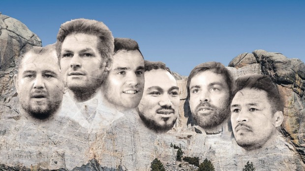 The faces of retiring All Blacks Tony Woodcock, Richie McCaw Dan Carter Ma'a Nonu Conrad Smith and Keven Mealamu are carved into Mt Rushmore South Dakota