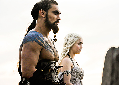 Jason Momoa and Emilia Clarke on Game of Thrones