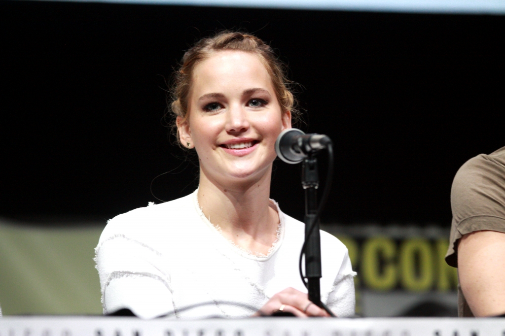 Jennifer Lawrence speaking at the 2013 Comic Con in San Diego California