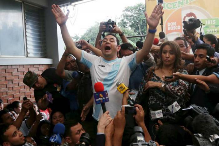 Jimmy Morales after casting his ballot in Guatemala City on Sunday