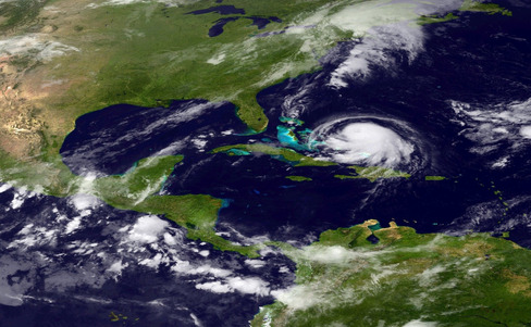 Hurricane Joaquin is seen churning in the Caribbean Sept. 30 2015. Joaquin was upgraded to a category 1 hurricane early on September 30. The exact track has yet to be determined but there is a possibility of landfall in the U.S. anywhere from North Caro