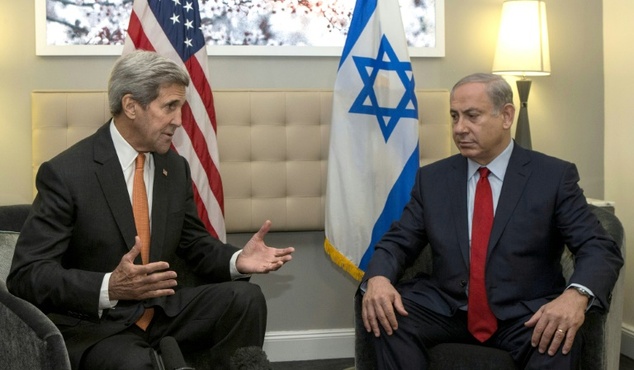 US Secretary of State John Kerry meets with Israeli Prime Minister Benjamin Netanyahu during a meeting