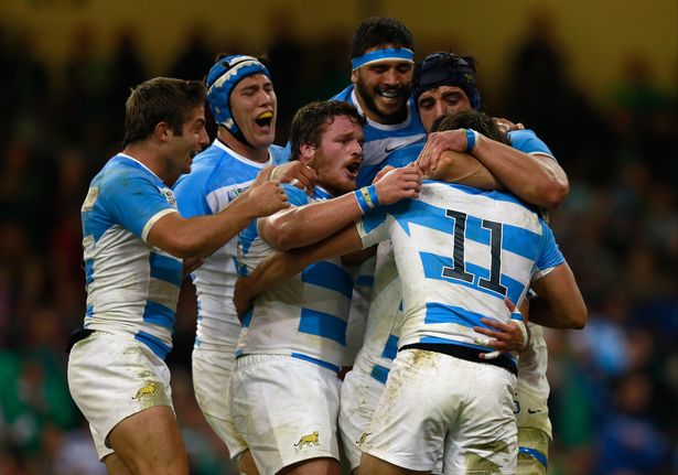 Juan Imhoff of Argentina celebrates with team-mates