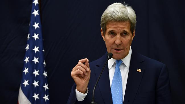 US Secretary of State John Kerry speaks during a press conference in Port-au-Prince