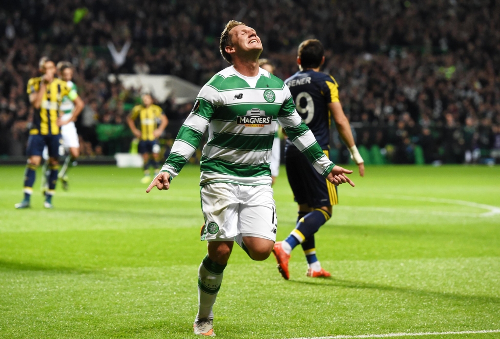 Kris Commons celebrates as he puts Celtic 2-0. The game ended 2-2 after Fenerbahce netted a goal in each half