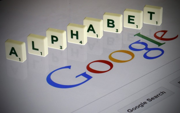 Letters spell the word'Alphabet as they are seen on a computer screen with a Google search page