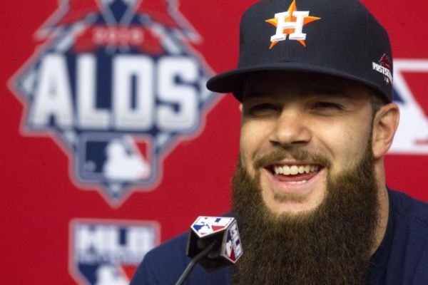 Houston Astros pitcher Dallas Keuchel speaks during