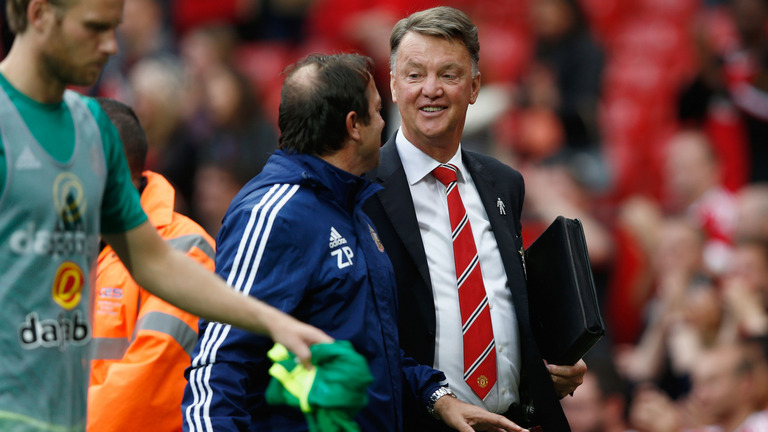 Louis van Gaal leaves the pitch after United's 3-0 win