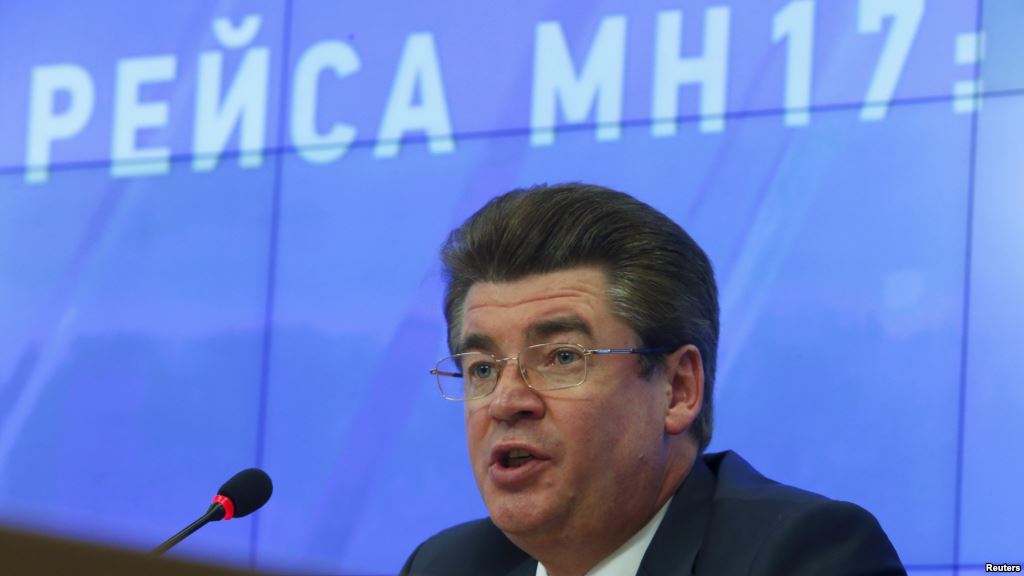 FILE- Oleg Storchevoy deputy head of Russian Federal Aviation Agency Rosaviatsiya is seen speaking at a news conference on the downing of Malaysian Airlines flight MH17 in Moscow Russia