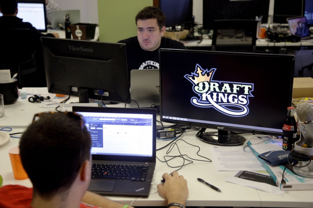 Len Don Diego marketing manager for content at Draft Kings a daily fantasy sports company works at his station at the company's offices in Boston