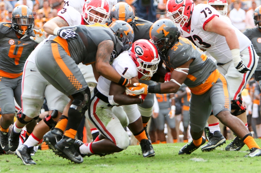 Oct 10 2015 Knoxville TN USA Georgia Bulldogs running back Sony Michel runs the ball against the Tennessee Volunteers during the first half at Neyland Stadium. Mandatory Credit Randy Sartin-USA TODAY Sports