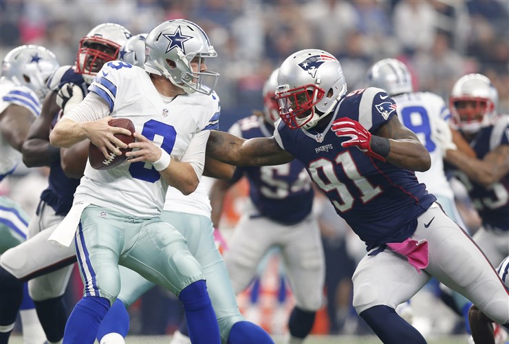 Matthew Emmons  USA Today Sports   Cowboys quarterback Brandon Weeden is sacked by Patriots linebacker Jamie Collins at AT&T Stadium on Sunday