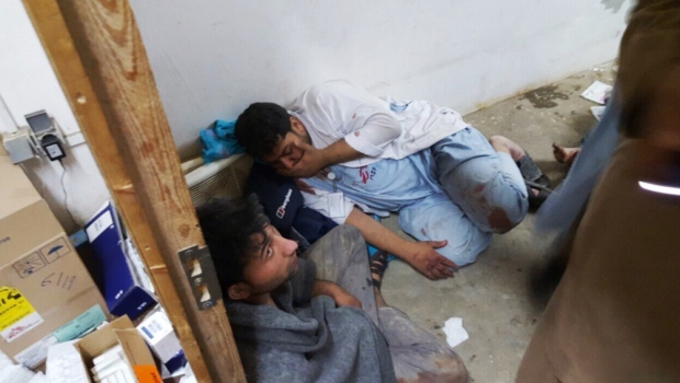 Afghan MSF staff in the hospital after it was hit by an air strike