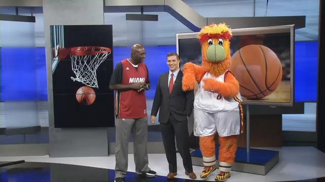 Miami Heat's 'Burnie' mascot ready for Yum! Center matchup with the Orlando