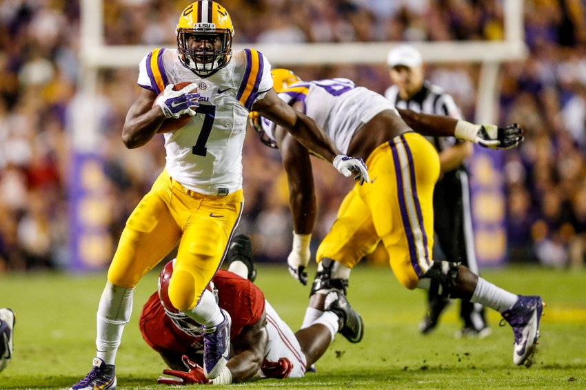 Nov 8 2014 Baton Rouge LA USA LSU Tigers running back Leonard Fournette runs against the Alabama Crimson Tide during the first quarter of a game at Tiger Stadium. Mandatory Credit Derick E. Hingle-USA TODAY Sports