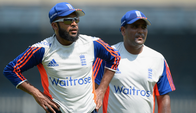 England spin bowler Adil Rashid with Samit Patel in the UAE