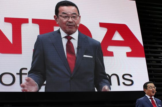 Takahiro Hachigo speaks at Honda press conference in the media preview of the Tokyo Motor show in Tokyo Wednesday Oct. 28 2015