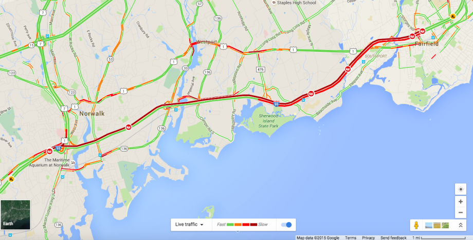 Traffic conditions on the southbound side of Interstate 95 as of 8 p.m. Oct. 7 2015