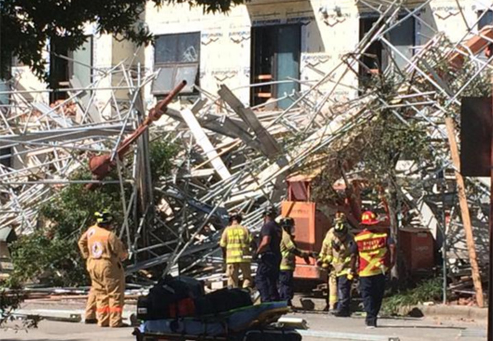 Emergency personnel are searching for survivors after scaffolding collapsed at a seven-story building under construction in downtown Houston