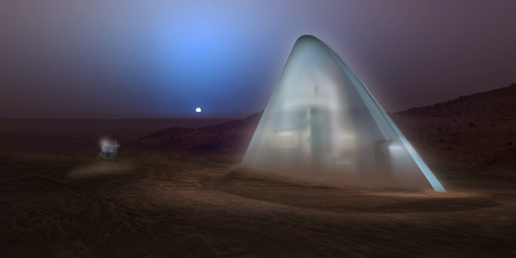 This elegant design uses ice to encapsulate a Martian habitat. Courtesy of NASA