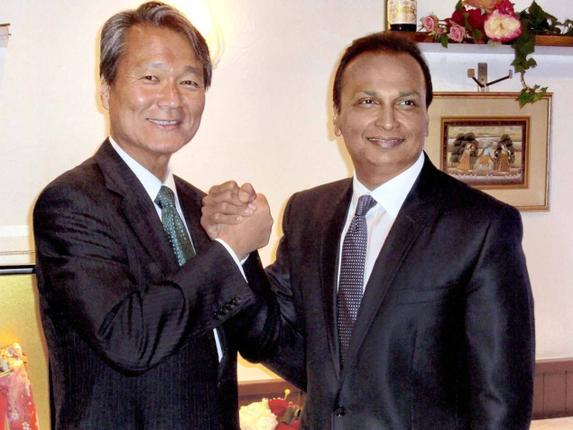 Anil Ambani Chairman Reliance Capital with Yoshinobu Tsutsui President Nippon Life Insurance