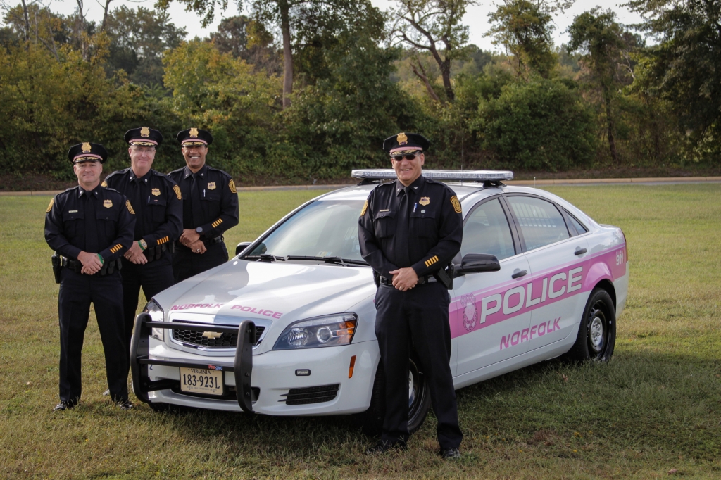 Norfolk police debut a pink squad car and pink lining on their uniforms in support of Breast Cancer Awareness Month