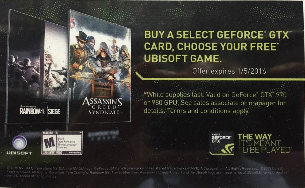 NVIDIA Bundles Assassin's Creed Syndicate & Rainbow Six Siege with GeForce GTX