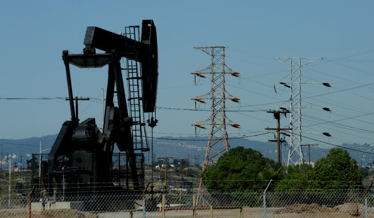 Oil pumps in operation at an oilfield near central Los Angeles. Domestic oil production has increased dramatically in recent years