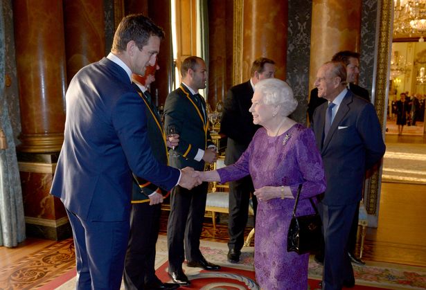 PA Wire

Queen Elizabeth II meets Wales captain Sam Warburton at a Rugby World Cup reception at Buckingham Palace