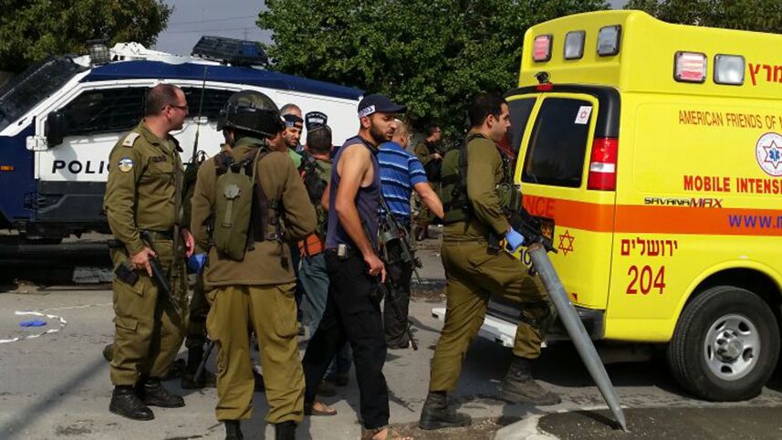 Paramedics at the scene of Monday morning's stabbing attack