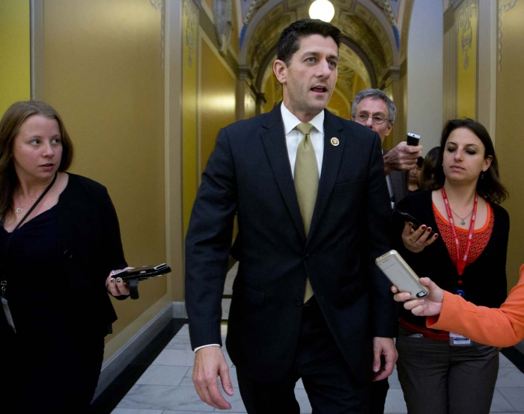 Rep. Paul Ryan R-Wis. speaks to reporters on Capitol Hill in Washington Wednesday Oct. 21 2015