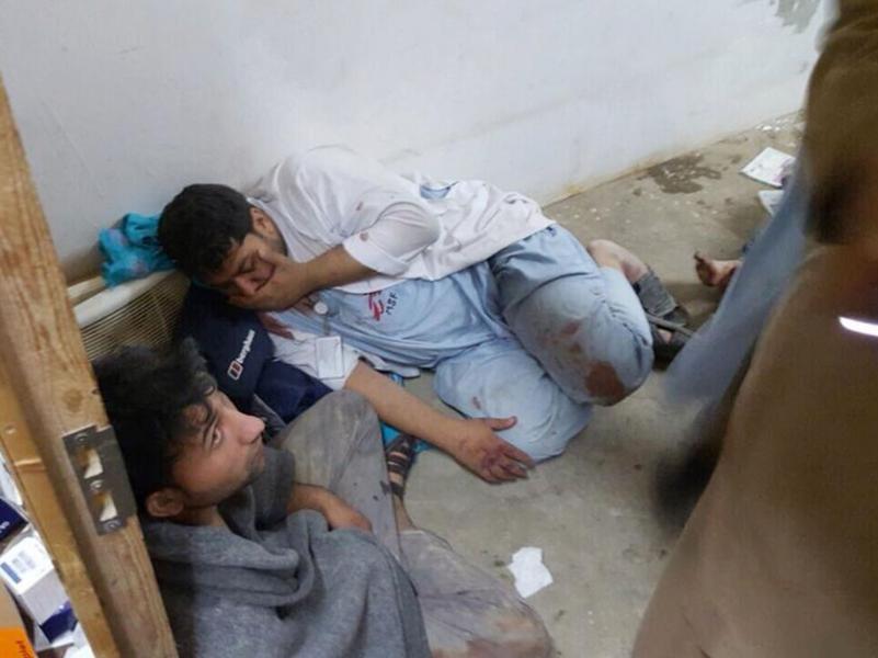 The burned Doctors Without Borders hospital is seen after explosions in the northern Afghan city of Kunduz on Saturday. Doctors Without Borders says 12 staff members and 10 patients were killed in the attack and 37 others wounded. AP