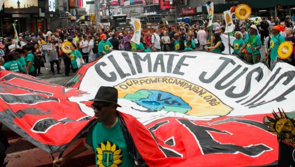 People march during a rally against climate change in New York City