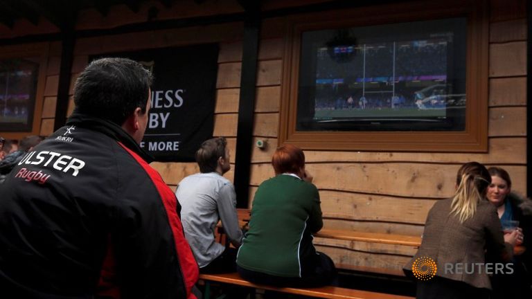 People watch the Rugby World Cup in Lavery's Bar in Belfast Northern Ireland