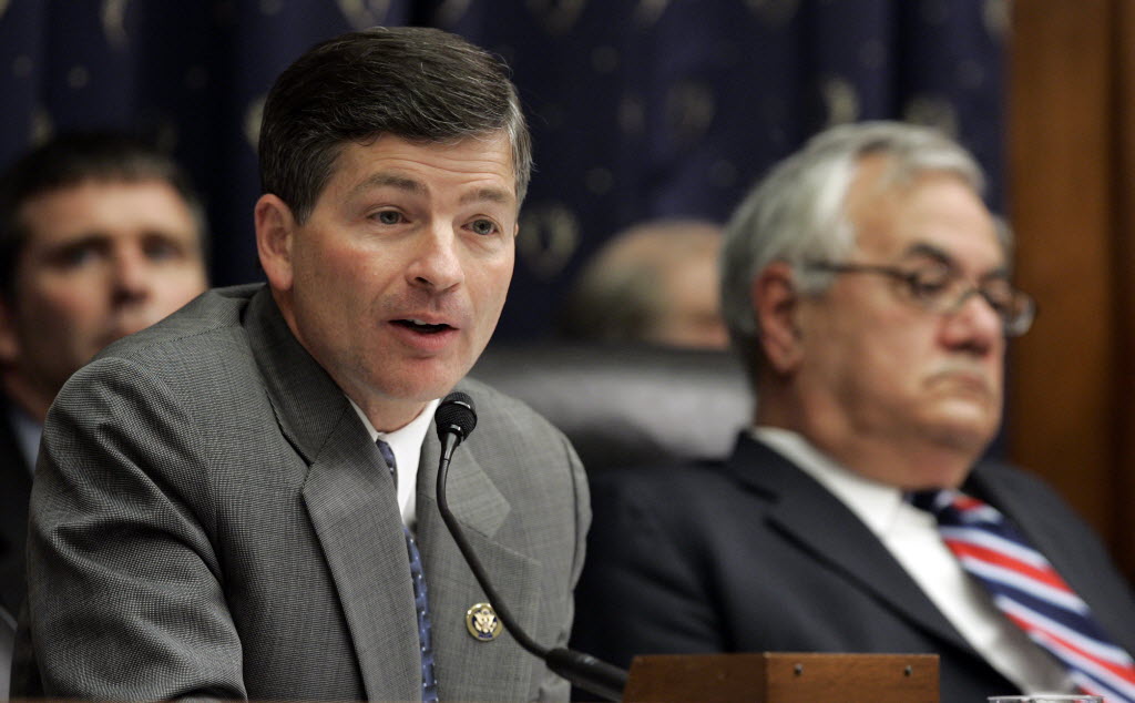 Rep. Jeb Hensarling R-Dallas speaks at a House Financial Services Committee meeting as then-chairman Rep. Barney Frank D-Mass.,listens