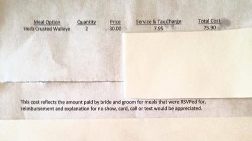 A missed wedding appearance results in wedding guests receiving invoice for meals and services