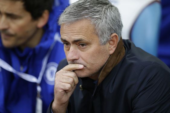 Jose Mourinho waits for the English Premier League soccer match between West Ham and Chelsea to begin at Upton Park stadium in London Saturday Oct. 24 2015