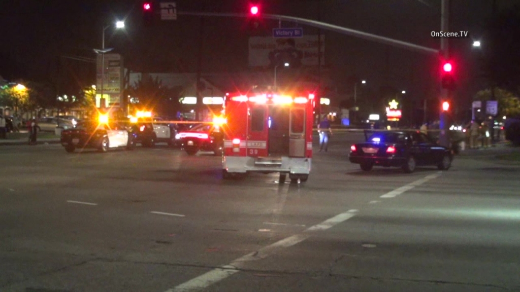 Police and paramedics at the scene of the officer-involved shooting in Van Nuys. Courtesy