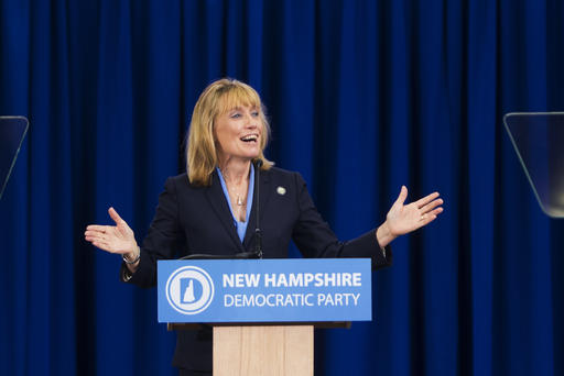 N.H. Gov. Maggie Hassan talks on stage during the New Hampshire Democratic Party Convention at the Verizon Wireless Center on Sept. 19 2015 in Manchester N.H