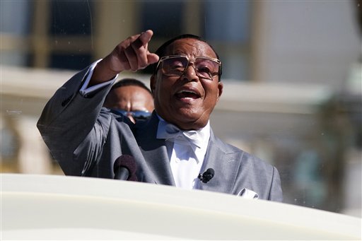 Minister Louis Farrakhan speaks during a rally to mark the 20th anniversary of the Million Man March on Capitol Hill on Saturday Oct. 10 2015 in Washington