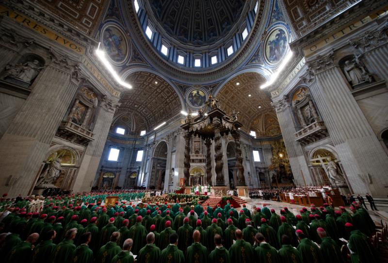 Pope Francis celebrates the closing Mass of the Synod of Bishops on the family in St. Peter's Basilica at the Vatican Oct. 25. See SYNOD-CLOSING-MASS Oct. 25 2015