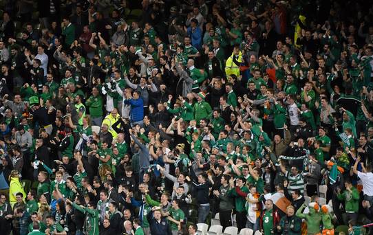 Republic of Ireland supporters cheering on the home side at the Aviva Stadium