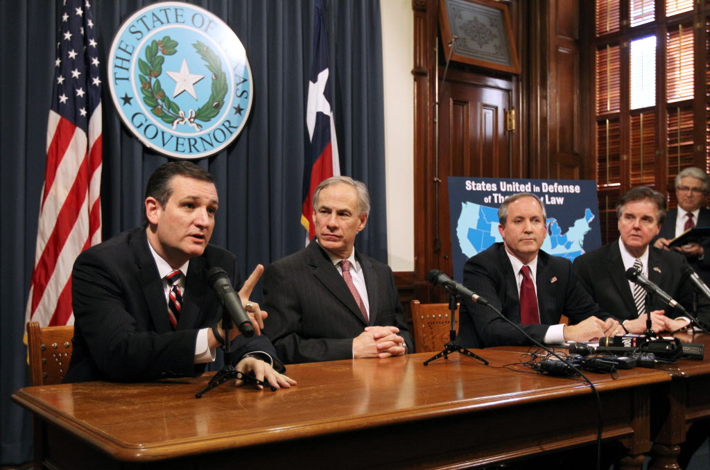 AUSTIN TX- FEBRUARY 18  U.S. Sen. Ted Cruz, Governor Greg Abbott Attorney General Ken Paxton Lieutenant Governor Dan Patrick hold a joint press conference